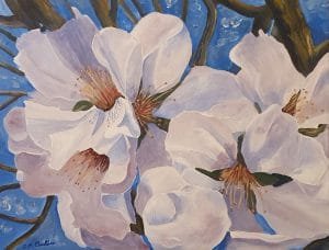 Beautiful almond blossoms Acrylic on canvas 2022 (65 cm x 50 cm x 2 cm)