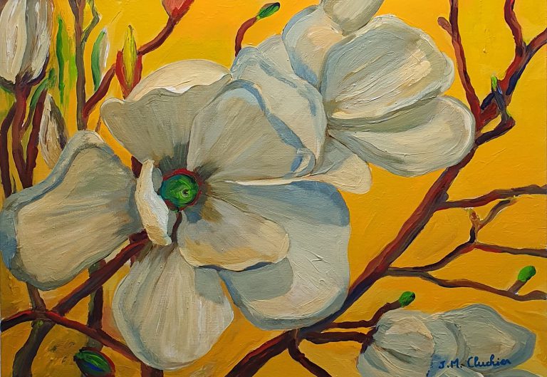 Fleur de magnolia Acrylique sur toile 2022 (65 cm x 46 cm x 2 cm)