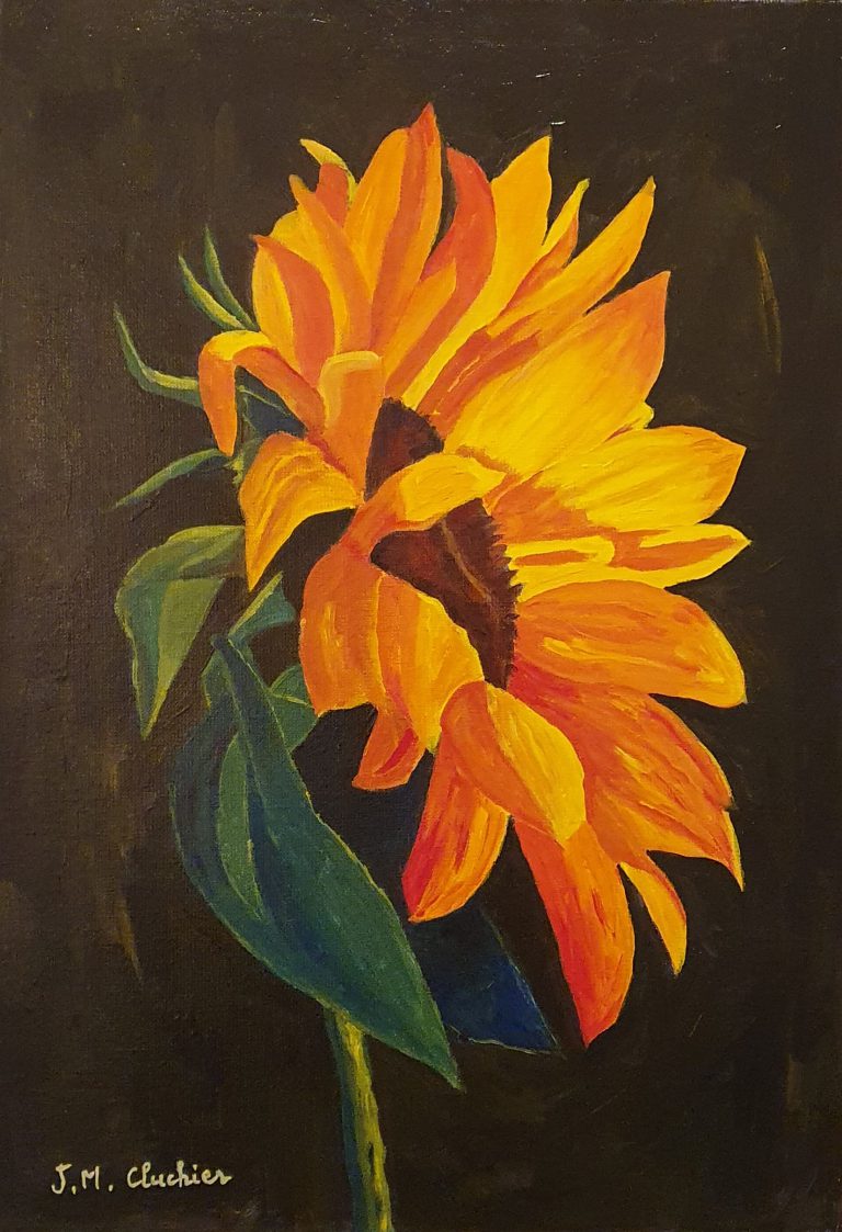 Fleur de tournesol Acrylique sur toile 2022 (55 cm x 38 cm x 2 cm)