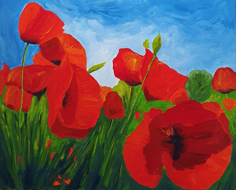 Big poppies Acrylic on canvas 2022 (46 cm x 38 cm x 2 cm)