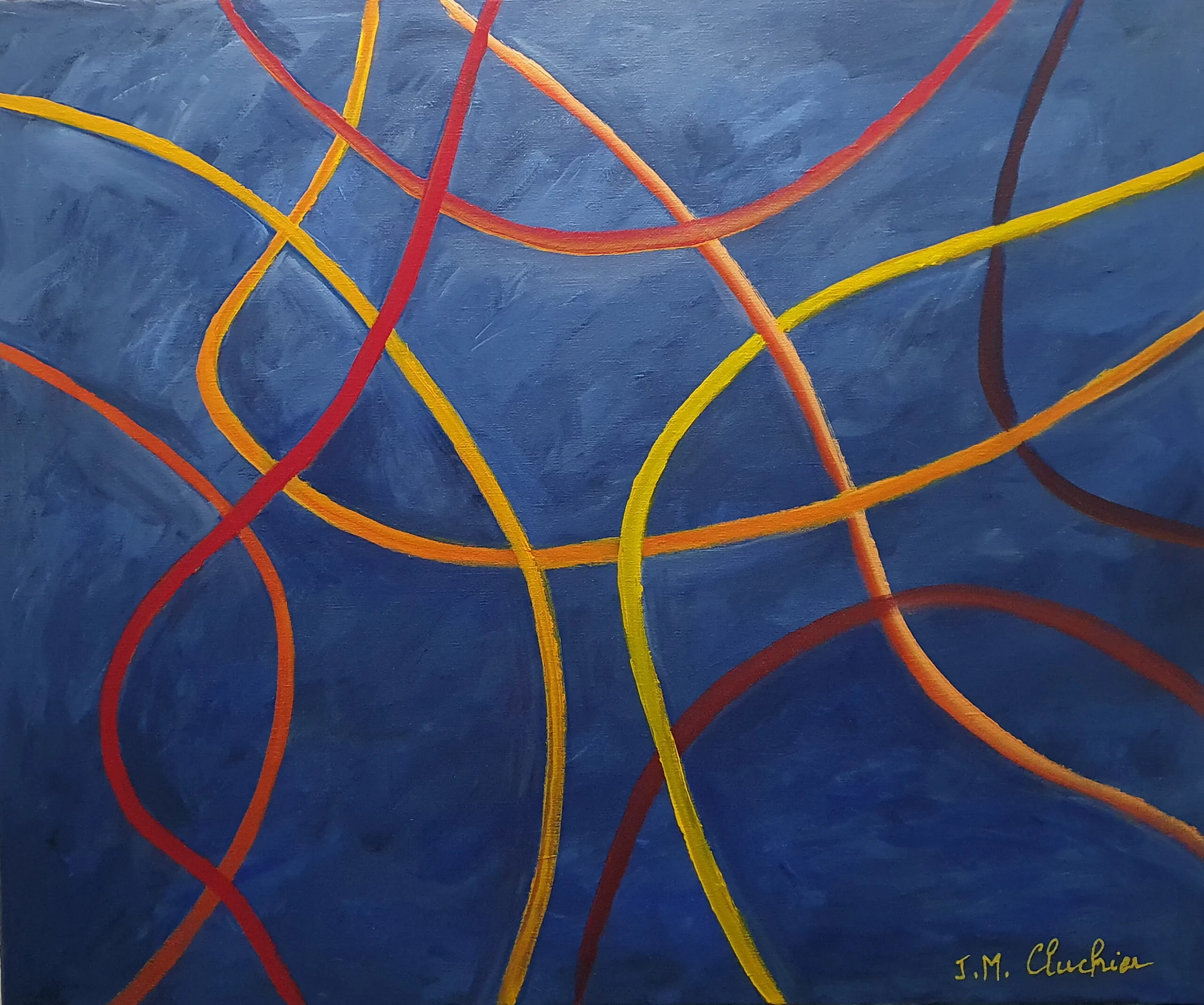 Lignes colorées sur fond bleu., style abstrait géométrique pour décoration de style moderne