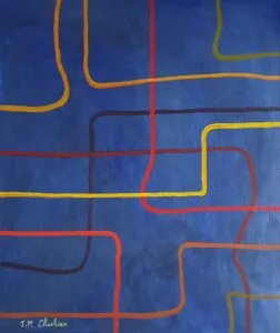 Entrelacements carrés sur fond bleu