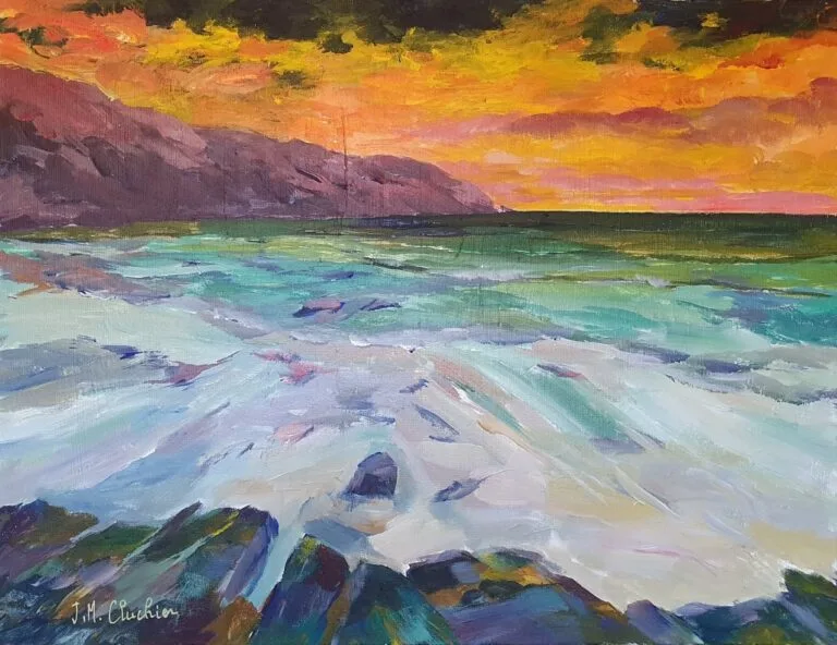 Sunset over the Atlantic, expressionist style for modern decoration