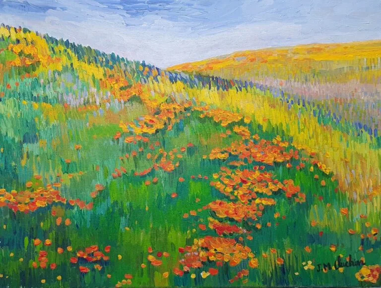 A field of colorful flowers in spring.