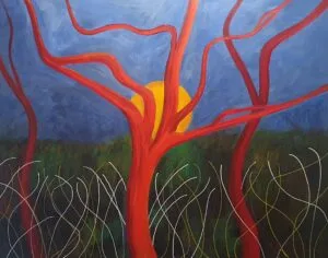 Semi-abstract acrylic painting for modern interior